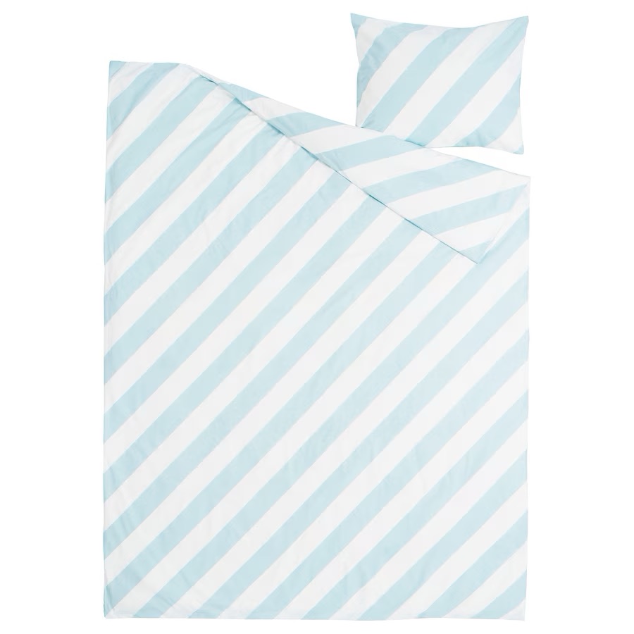 Ikea Sljsilja Nwt Duvet Cover And Pillowcase(S), Light Blue/White/Stripe Twin